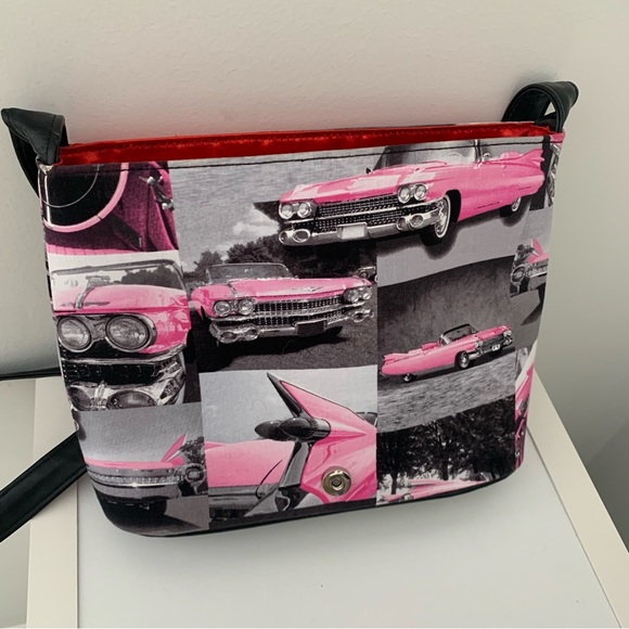 Pink Vintage Car Print Crossbody Bag - Picture 2 of 8